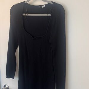 H&M Black Ribbed Long-Sleeve Dress